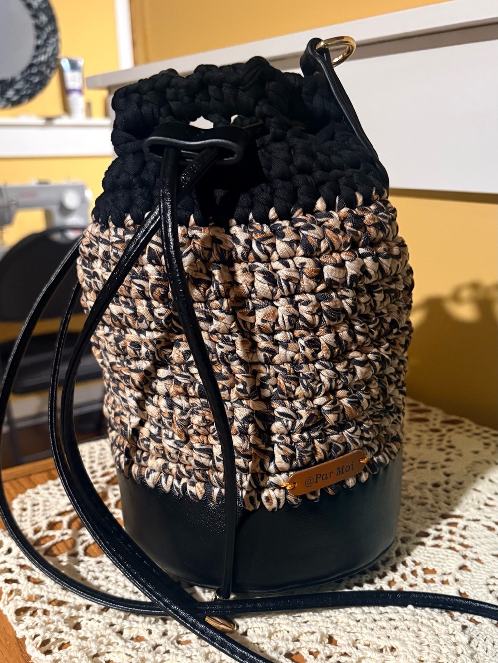 Handmade bucket cinch bag